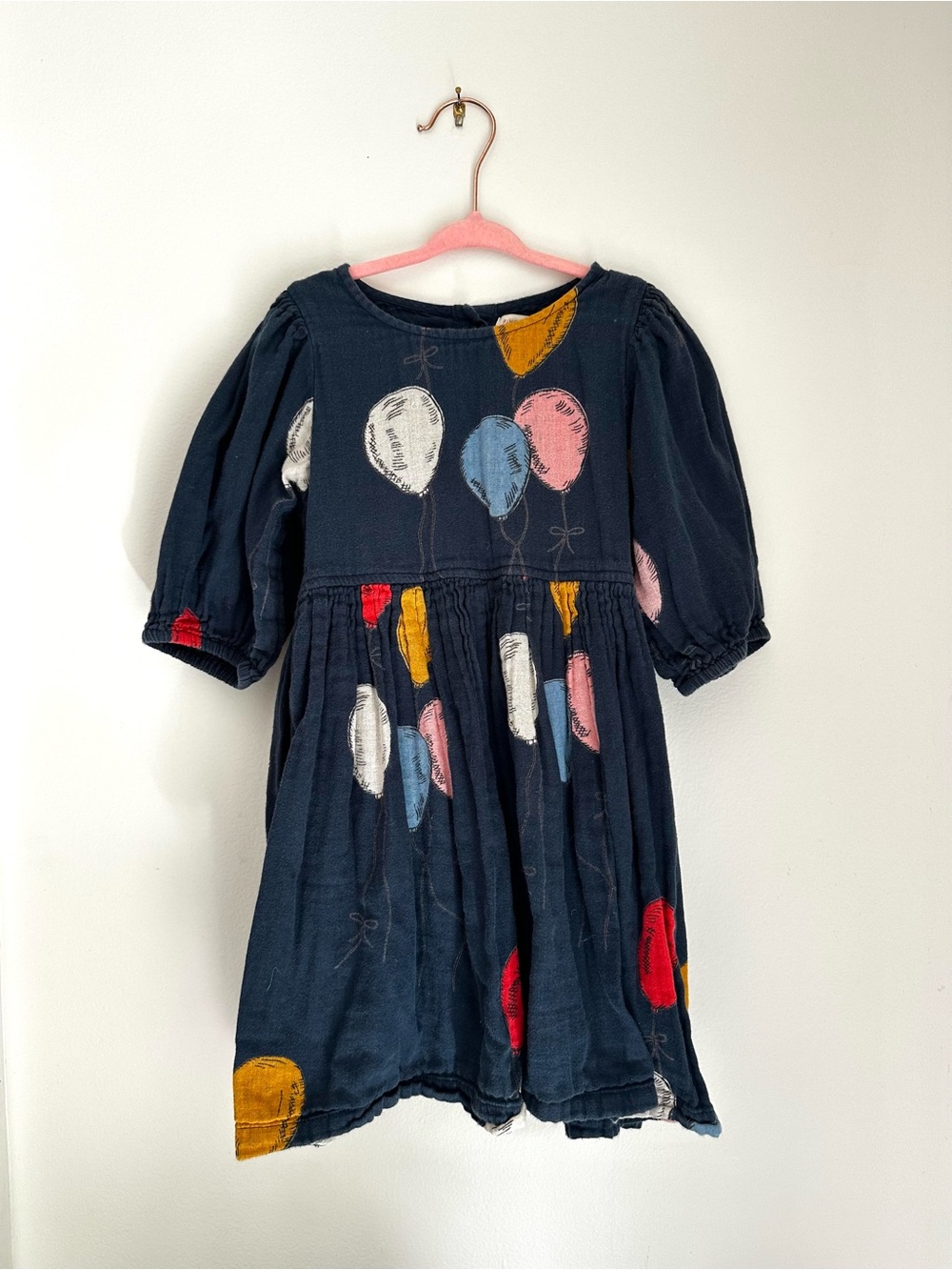 Pink Chicken Navy Balloon Print Dress with Multicolor Accents